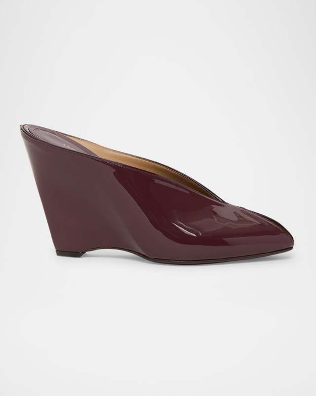 Alicia Patent Leather Peep-Toe Wedge Mules